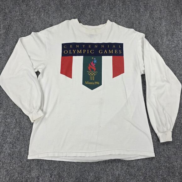 Hanes Other - Vintage Atlanta 1996 Olympic Games Shirt Mens Large White Hanes Long Sleeve